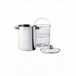 Asparagera cm 16 Acciaio inox con cestello e coperchio in vetro