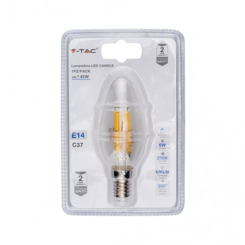 Lampadina LED E14 6W Candela Filamento 2700K...