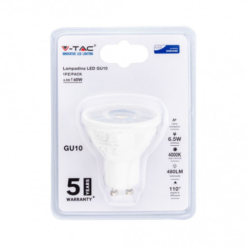 Faretto LED Chip Samsung GU10 6,5W 4000K...