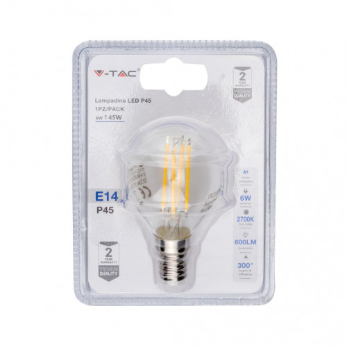Lampadina LED E14 6W P45 Filamento 2700K...