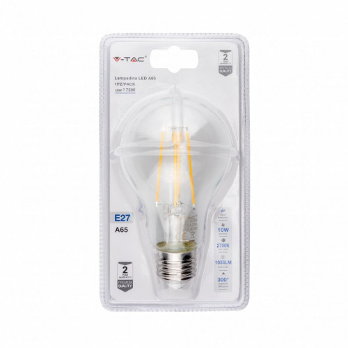 Lampadina LED E27 10W A65 Filamento 2700K...
