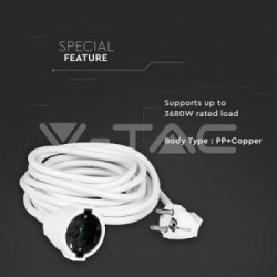 V-TAC VT-3001 prolunghe e multiple 5 m 1 presa(e) AC Interno/esterno Bianco