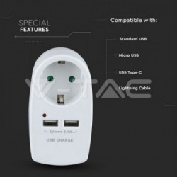 V-TAC VT-1044 adattatore per presa di corrente Tipo F Bianco