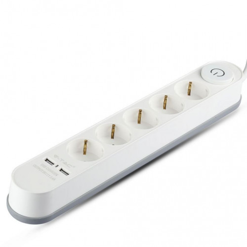 5 Ways Socket With Lighted Switch & 2 Usb Port...