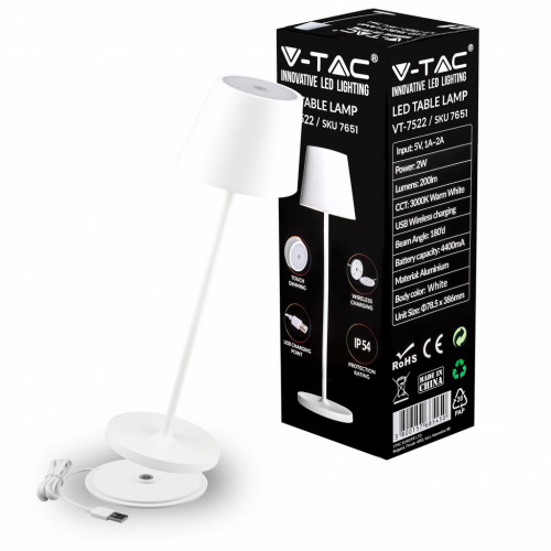Led 2W Table Lamp(4400Ma Battery) 3000K Ip54...
