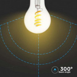 V-TAC Lampadina LED E27 4W 100LM/W A60 Filamento a Spirale 3000K