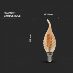 V-TAC Lampadina LED E14 4W Candela a Fiamma Tortiglione Filamento Ambrato 2200K