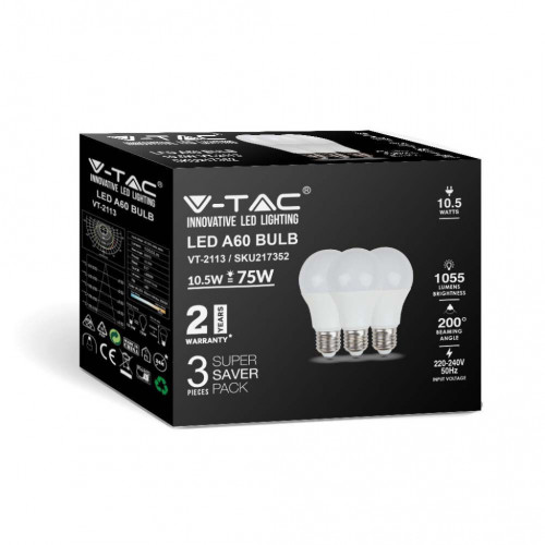 V-TAC Lampadina LED E27 10,5W 100LM/W A60 3000K...