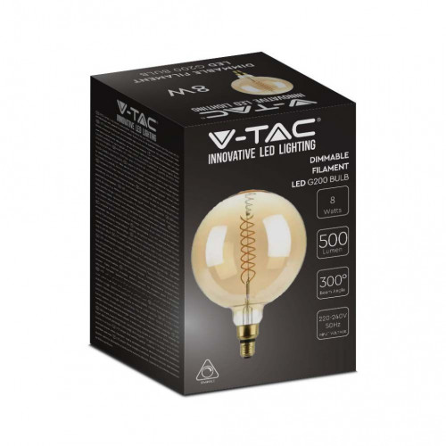 V-TAC Lampadina LED E27 8W G200 Filamento 1800K...