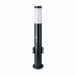 E27 Bollard Lamp 60CM PIR Sensor With 2 EU Plug Sockets Stainless Steel Black IP44