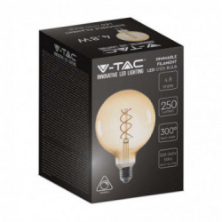 V-TAC Lampadina LED E27 5W G125 Filamento Ambrato 1800K Dimmerabile