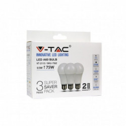 V-TAC Lampadina LED E27 11W 100LM/W A60 2700K (Box 3 pezzi)