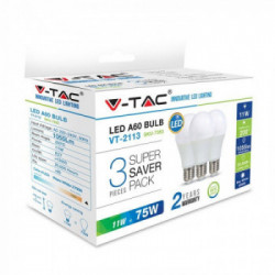 V-TAC Lampadina LED E27 11W 100LM/W A60 2700K (Box 3 pezzi)
