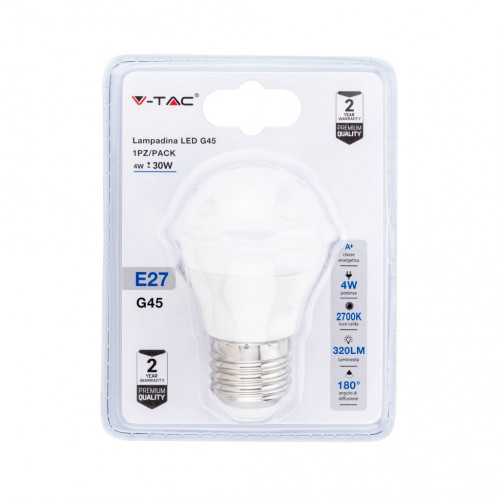 Lampadina LED 4W E27 G45 2700K (Blister 1 pezzo)