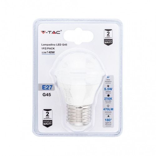 Lampadina LED 5.5W E27 G45 2700K (Blister 1 pezzo)