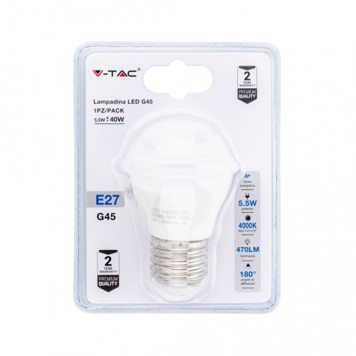 Lampadina LED 5.5W E27 G45 4000K (Blister 1 pezzo)
