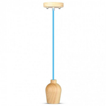Wooden Pendant Light Blue Wire