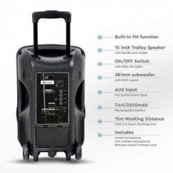 50W Rechargeable Trolley Speaker With One Wireless + One Wired Microphone RF Control RGB 15 inch