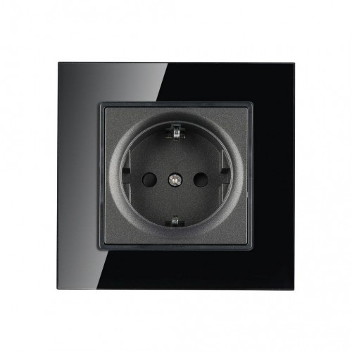 EU Socket 16A Glass Panel Black
