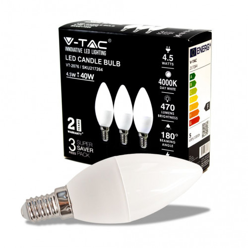 LED Bulb - 4.5W E14 Candle 4000K 3 PCS/Blister