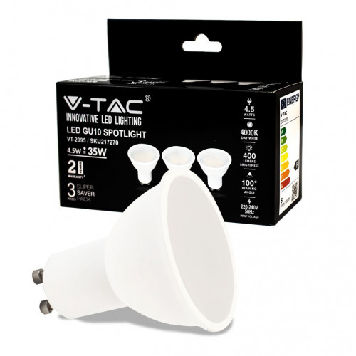 LED Spotlight - 4.5W GU10 SMD White Plastic...