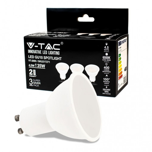 LED Spotlight - 4.5W GU10 SMD White Plastic...