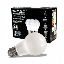 LED Bulb - 8.5W E27 A60 Thermoplastic 4000K 3PCS/PACK