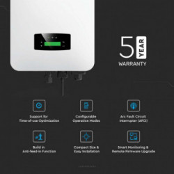 V-TAC Inverter Fotovoltaico Monofase Ibrido On-Grid / Off-Grid 6KW con Display LCD, Smart Meter e Accessori Inclusi Garanzia 5 A