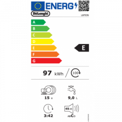 De Longhi L6P93N - Lavastoviglie da Incasso a Scomparsa Totale, 15 Coperti, 9 Programmi, Classe E