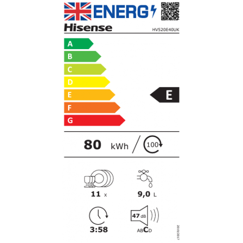 Hisense HV520E40UK - Lavastoviglie Slim da...