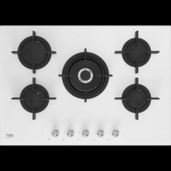 Beko HILW 75222 SW - Piano Cottura a Gas in Vetroceramica, 5 Fuochi, 75 cm
