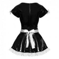 Black Level Vinyl Maid's - Miniabito da Governante, Nero Lucido e Bianco, Taglia M
