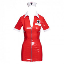Black Level Vinyl Nurse R - Miniabito da Infermiera, Rosso Lucido, Taglia XL