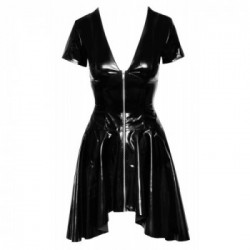 Black Level Vinyl Matrix - Miniabito Nero Lucido con Zip, Taglia M