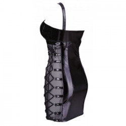 Black Level Vinyl Penelope - Miniabito Nero Lucido con Zip, Taglia L