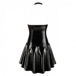 Black Level Vinly Mara - Miniabito Nero Lucido con Zip, Top Trasparente, Taglia L