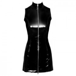 Black Level Anita Zip - Miniabito Nero Lucido con Zip, Taglia L