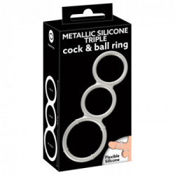 You2oys Metallic Silicone Triple Cock and Ball Ring - Anelli per il Pene e per Testicoli