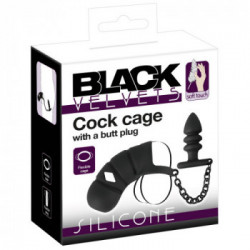 Black Velvets Cock Cage With Butt - Plug Anale con Guaina per Pene
