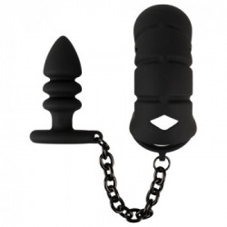Black Velvets Cock Cage With Butt - Plug Anale con Guaina per Pene