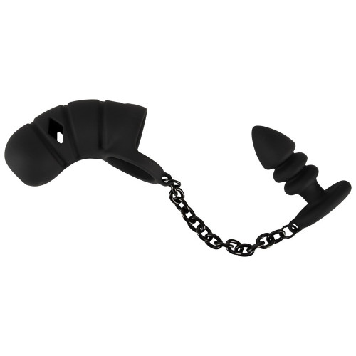 Black Velvets Cock Cage With Butt - Plug Anale...