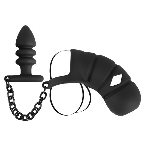 Black Velvets Cock Cage With Butt - Plug Anale...