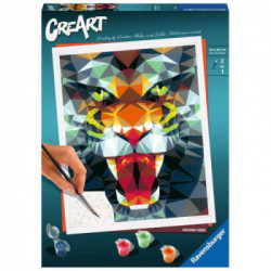 Ravensburger - CreArt Tigre stile Poligono, Kit per Dipingere con i Numeri, Contiene Tavola Prestampata 24x30 cm, Pennello, Colo