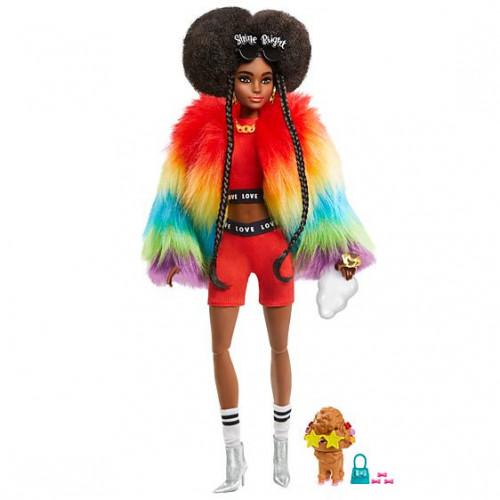 Barbie Extra Doll 1 in Rainbow Coat with Pet...