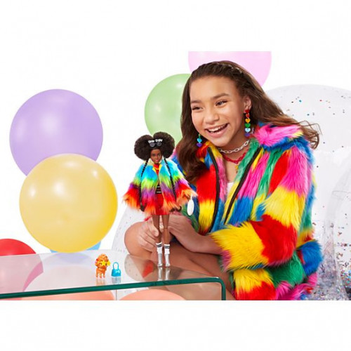 Barbie Extra Doll 1 in Rainbow Coat with Pet...