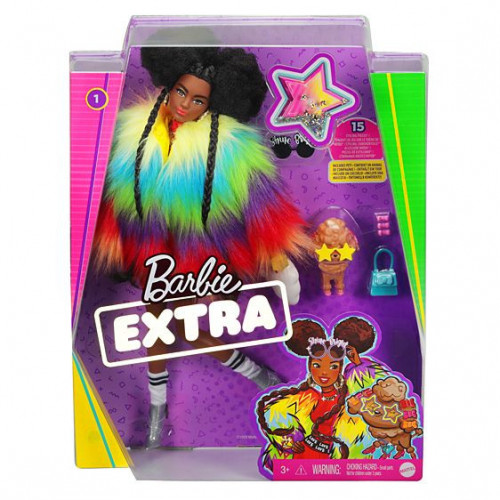 Barbie Extra Doll 1 in Rainbow Coat with Pet...