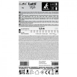 Catena lineare decorata 15 Sfere Vetro Diametro 25mm Mix3 decori Stella / Cristallo / Cuore, 15 MicroLED BIANCO CALDO, Cavo