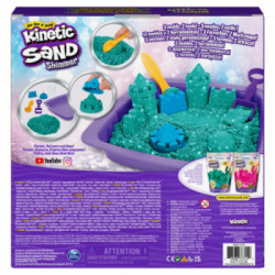 Kinetic Sand - Castello di sabbia glitterata, 453 g di Shimmer verde acqua, 5 formine e accessori, con vaschetta - per bambini