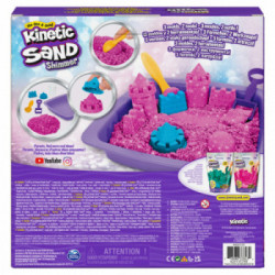 Kinetic Sand - Castello di sabbia glitterata, 453 g di Shimmer rosa, 5 formine e accessori con vaschetta - per bambini dai 3