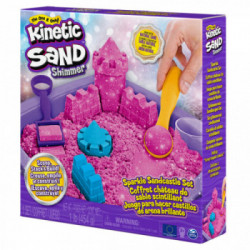 Kinetic Sand - Castello di sabbia glitterata, 453 g di Shimmer rosa, 5 formine e accessori con vaschetta - per bambini dai 3